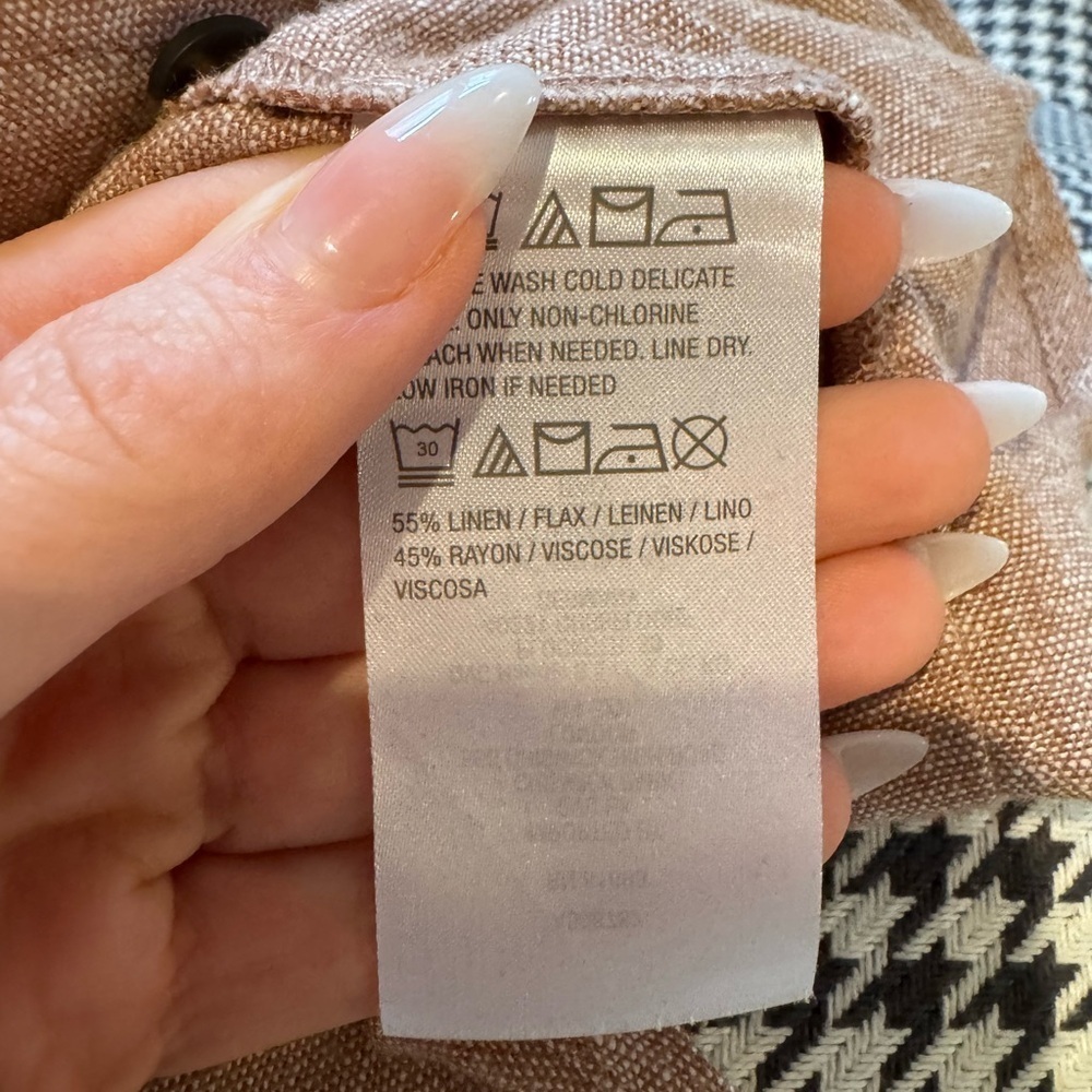 Susan Graver Pure Linen Blend Taupe Dress W/ Pockets Size Medium Petite Euc — image 6 of 8